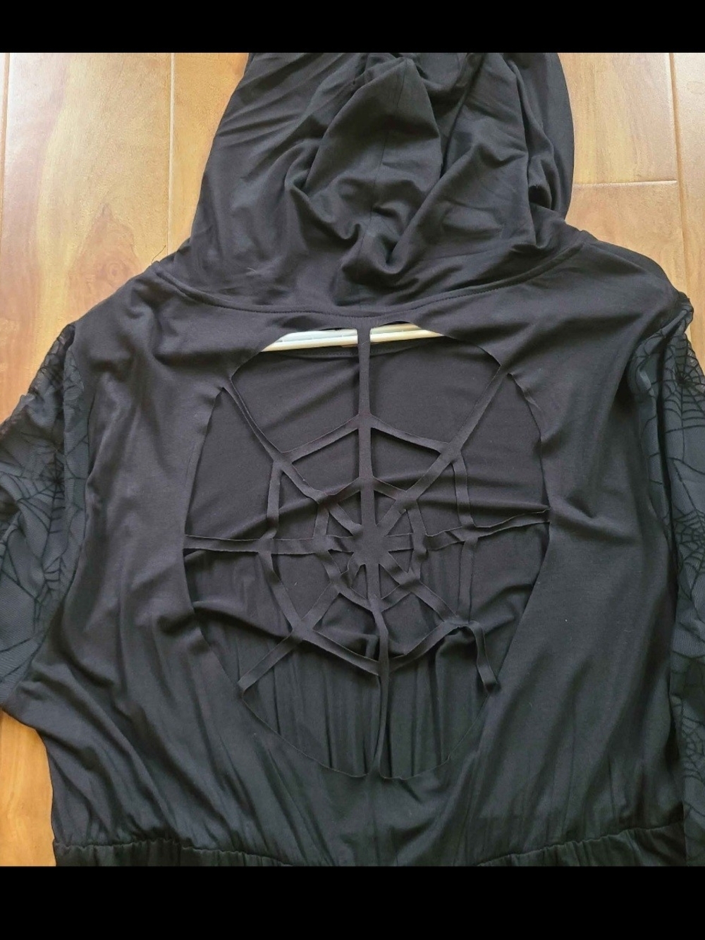 Black Hooded Witchy  Dress with Back Spiderweb Cutout